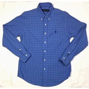 Ralph Lauren Blue Plaid Button Down Shirt M Long Sleeve 175/96A Cotton Chest 43"